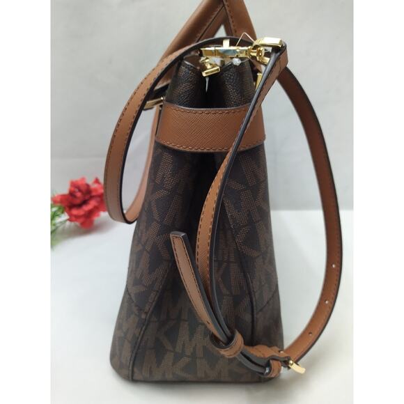 Michael Kors Lynn Brown Lugg MK Printed Large EW Satchel Bag - NWT $398 - Picture 7 of 16